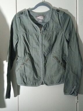 Forever 21 Sage Green Utility Zip Jacket with Crochet Back Accents XS